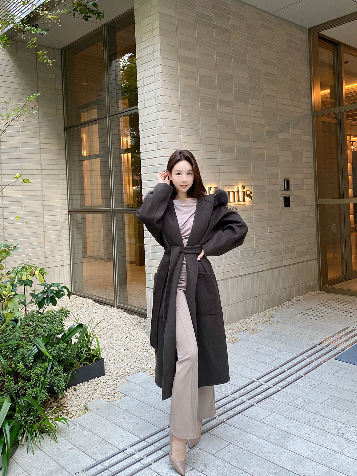 クン QUNG Grace Nocollar Fur Coat コート ウールクン - ロングコート